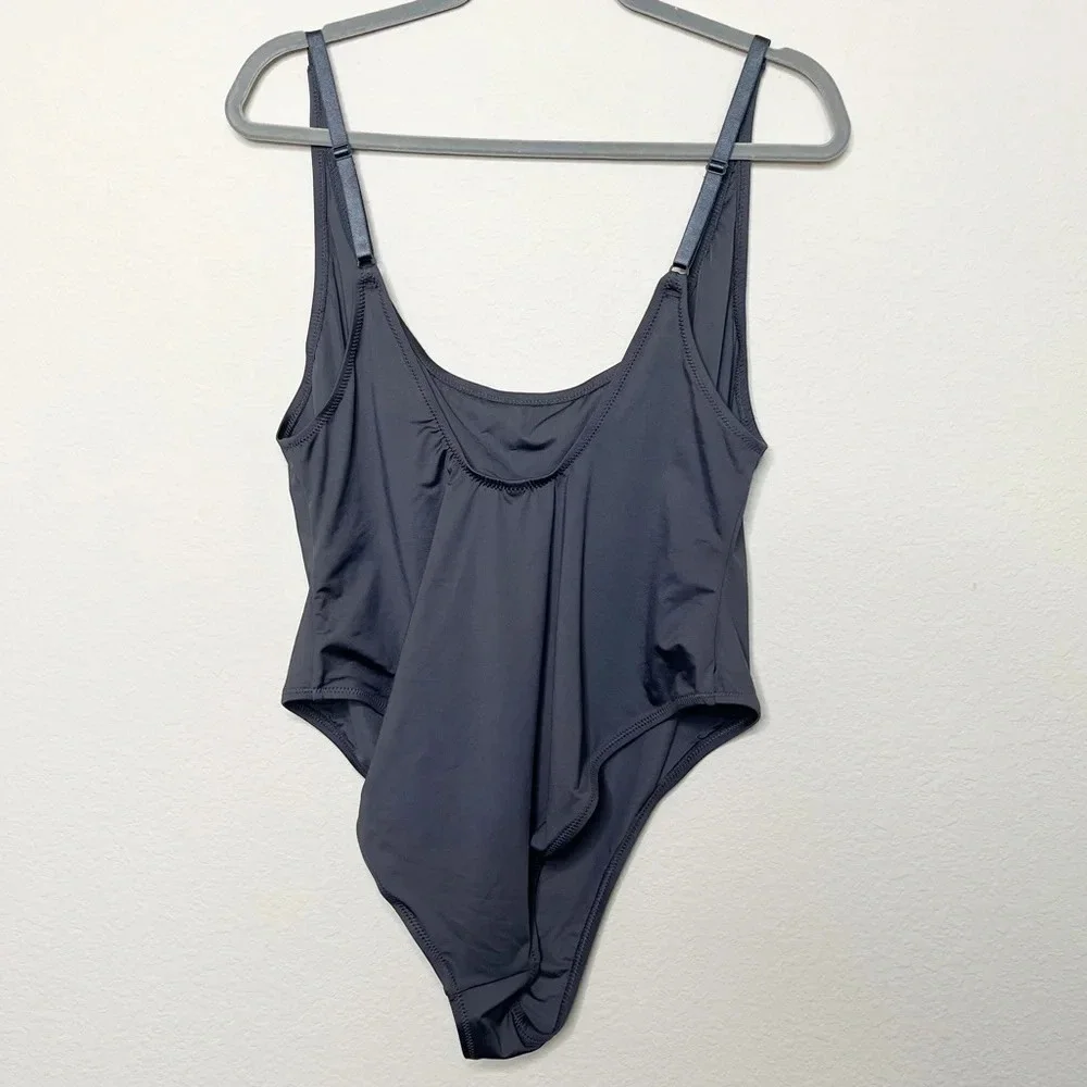 SKIMS Swim Scoop Neck One‎ Piece Swimsuit in Gunmetal